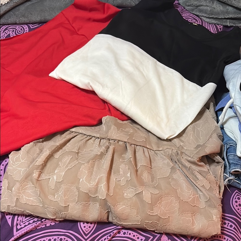 SHEIN Red, Black, and Cream Blouses